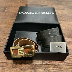 Used brown D&G and black Boss leather belts for sale - fit size 32 to 34 pants.